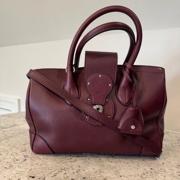 Ralph Lauren Small Ricky Leather Top Handle Bag - Bordeaux - Picture 10 of 11